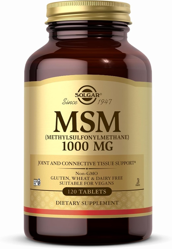 Solgar MSM 1000 mg - 120 δισκία - Υποστηρίζει αρθρώσεις & συνδετικό ιστό - Μη ΓΤΟ, Vegan, Χωρίς γλουτένη, Χωρίς γαλακτοκομικά, Kosher - 120 σερβιέτες