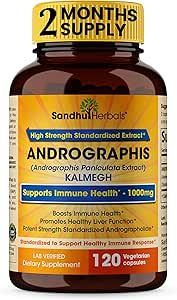 SANDHUHERBALS Sandhu Herbals Andrographis Paniculata Kalmegh için Immune ve Liver Health Support / 120 Vegetarian Capsules, 2 Ay Supply| Ayurvedic Herbal Vegetarian Supplement Kompleksi