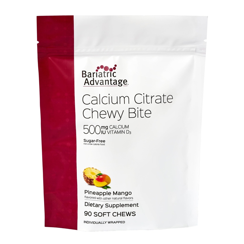 Bariatrik Avantajı Çelik Citrate Chewy Bites 500 mg - Yüksek derecede Absorbable & Digestible - Vitamin D3 - Kolay Chewable Steel Supplement - Pinele Mango - 90 Count 90