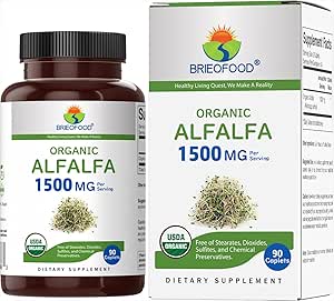 Brieofood Organik Alfalfa 1500 mg, 45 Hizmet, Vejetaryen, Gluten Free, 90 Vegetarian Tablets