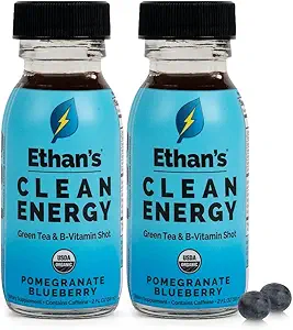 Ethan'ın Organik Temiz Enerji Shots Pomegranate Blueberry, Sugar Free Natural Pre-Workout Focus Boost, Gluten Free, Vegan, B6 & B12 Vitamin C Yeşil Çay Ekstraksiyon ve Guayusa (2 Paket 2oz Shots)