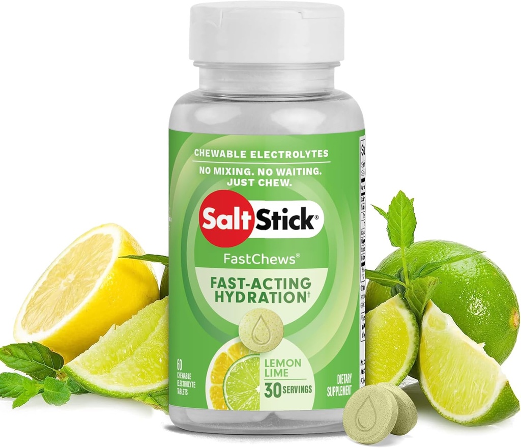 SaltStick Electrolyte FastChews - 60 Kont Lemon Lime Flavor - Hydration, Salt Tabletler, Dehidrasyon Yardımı
