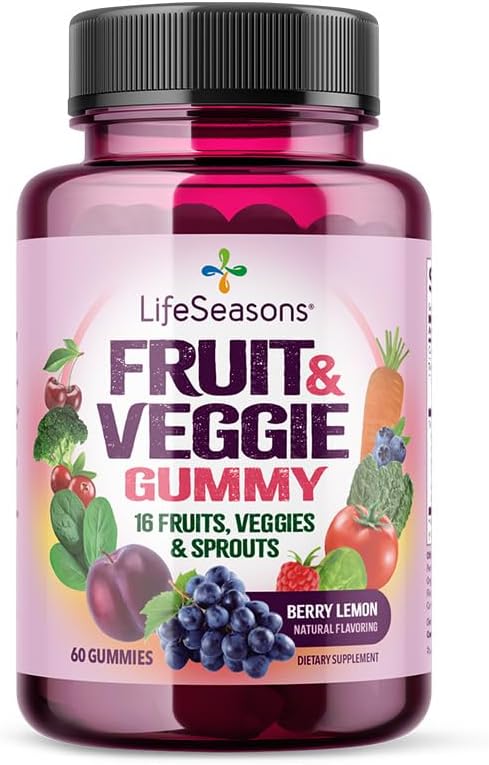 LifeSeasons Fruit & Veggie Gummy Supplement - 16 Φρούτα Λαχανικά & Σπρούτα - Βιταμίνες Ορυκτά & Αντιοξειδωτικά - Διατροφική Υποστήριξη για Ανοσία & Ευεξία - 3X More Poent - 60 Gummies