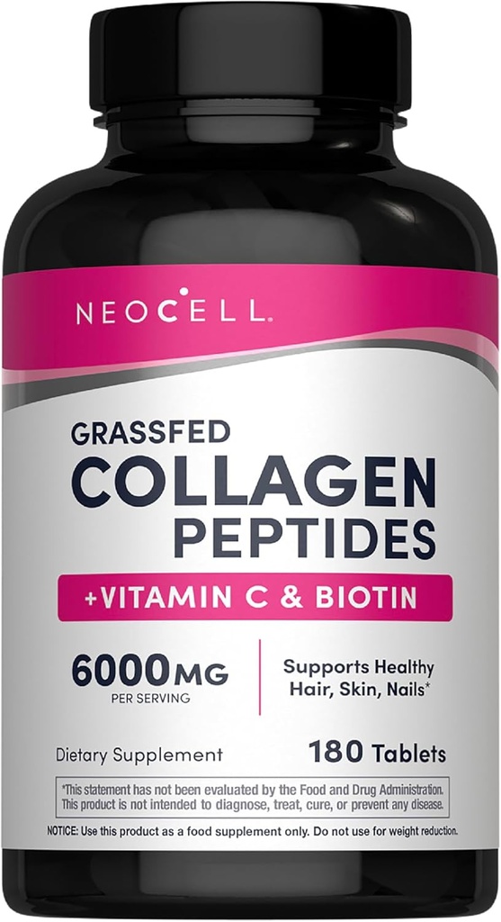 NeoCell Super Collagen Με βιταμίνη C και βιοτίνη, το δέρμα, τα μαλλιά και τα νύχια συμπλήρωμα, περιλαμβάνει αντιοξειδωτικά, Tablet, 180 Count, 1 φιάλη
