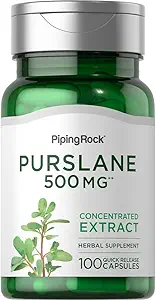 Piping Rock Purslane Leaf Supplement | 500mg | 100 Capsules | Plant Seed Extract | Portulaca Oleracea | Non-GMO, Gluten Free