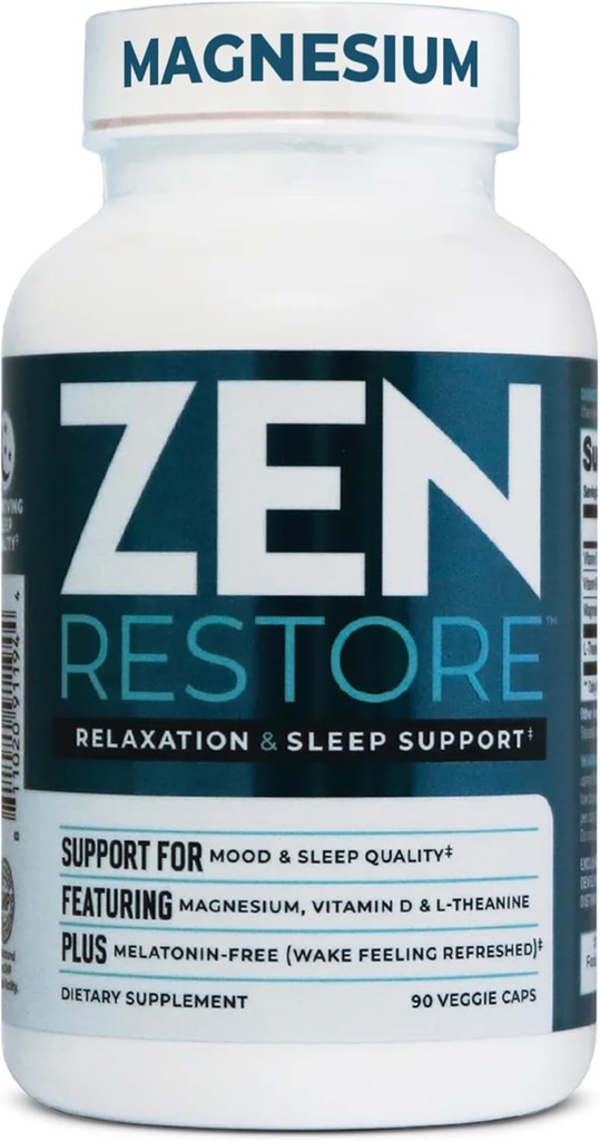 Nutrology Zen Restore Magnezyum Supplement, 400mg Malate Per Dose with Vitamin D3, L-Theanine, Promosyonlar, Kas Recovery & Adrenal Health, High Abpole Supplement, 30 Hizmetler