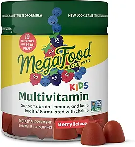 MegaFood Kids Multivitamin Gummies - Çocuklar Vitamin C, Vitamin D, çinko, Choline ve Real Fruit - Brain & Immune Support - Berrylicious Flavor - 60 Gummies (30 hizmet)