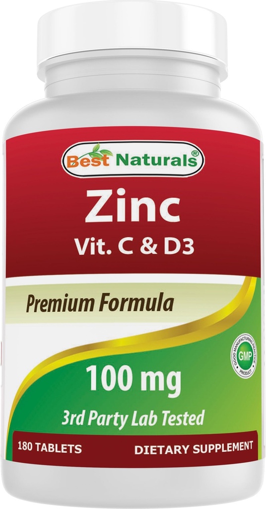En İyi Doğallar Çinko 100 mg C & D3 180 Tabletler Gluten Free ve Non-GMO