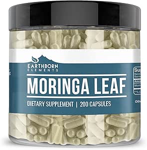 Earthborn Elements Moringa 200 Capsules, Pure & Undiled, No Wordss