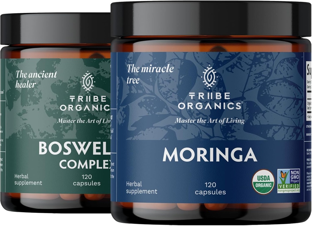 TRIBE ORGANICS Vitality Duo - Boswellia Kompleksi - Moringa - Ortak Destek için, Kas Yardımı, Enerji, Kilo Kaybı, Beyin Fonksiyonları