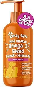 Zesty Paws Wild Alaskan Omega-3 Mix Pollock + Köpek ve Kediler için Salmon yağı, Omega 3 Supplement for Pets, 8.5oz