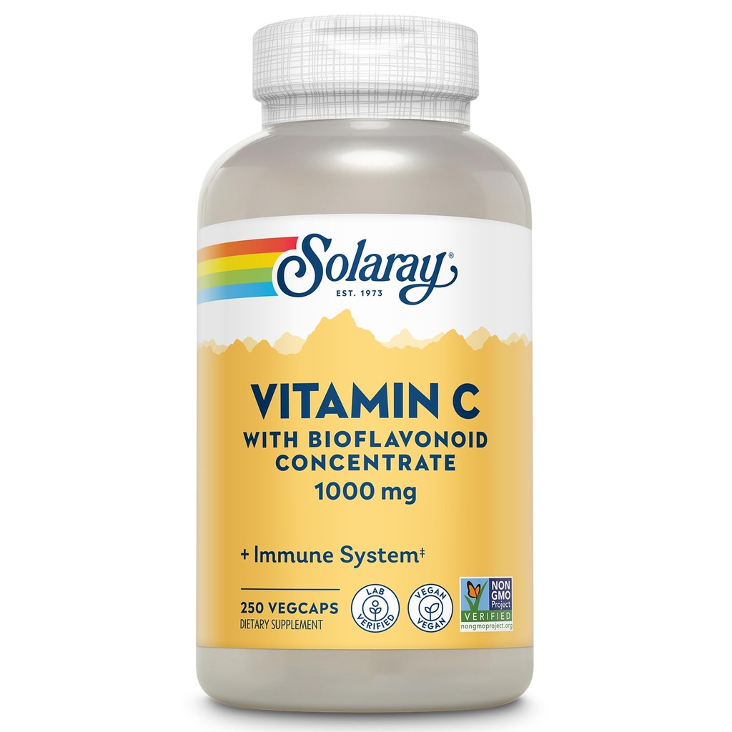 SOLARAY Vitamin C 1000 mg with Bioflavonoids Inter - Vitamin C Capsules with Rose HIPS and Acerola Cherry - Antioksi, Heart Health and Immune Support Supplement, Vegan, Non-GMO, 250 Servisler