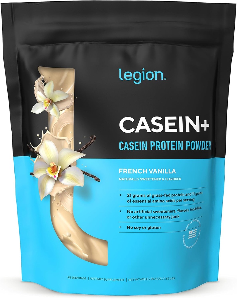LEGION Casein Protein Powder (Γαλλική Βανίλια) - Slow-Release Micellar Casein Protein Powder - Μη ΓΤΟ, Χωρίς Γλουτένη & Φυσικά Γλυκασμένη σκόνη από Grass-Fed Αγελάδες (25 εξυπηρετούν)