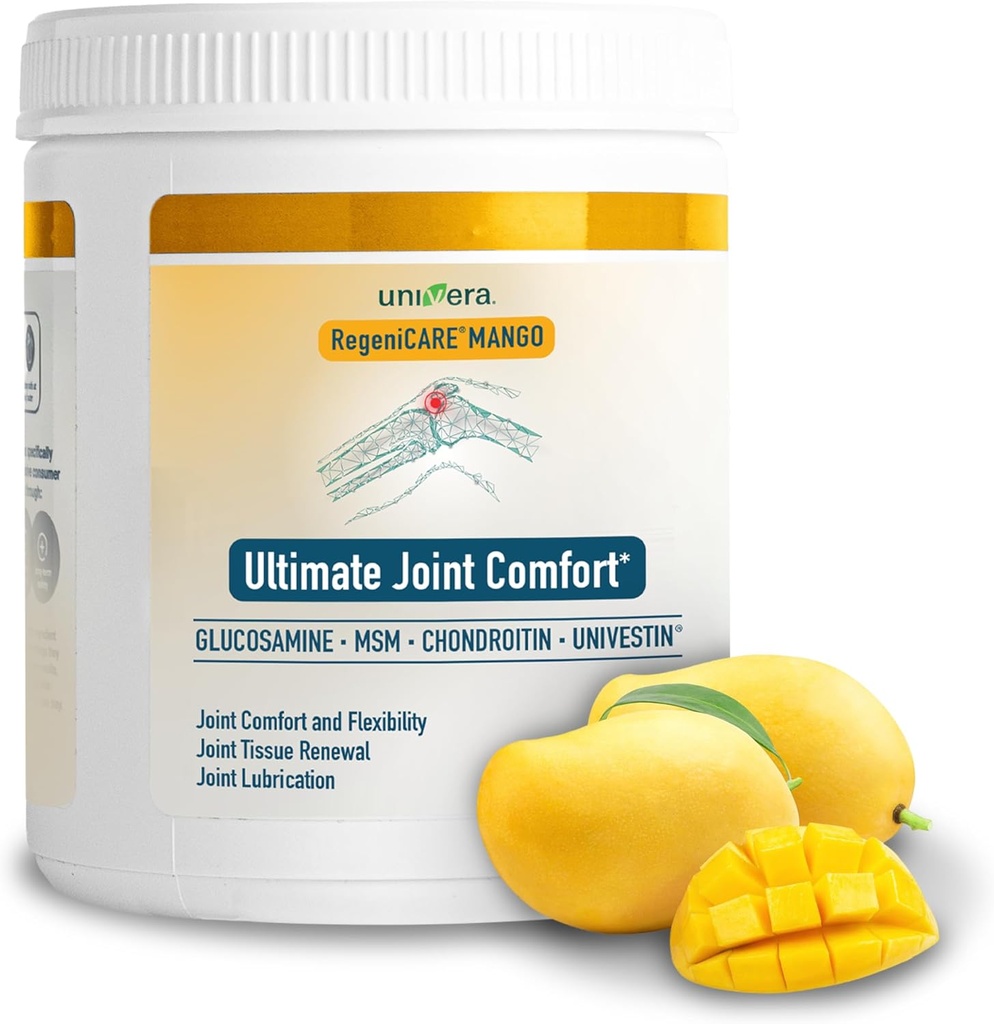 Univera RegeniCARE Canister, Γλυκοζαμίνη, Χονδροϊτίνη, MSM, Univestin, Αποκαθιστά το Cartilage, υποστηρίζει την κοινή άνεση + κινητικότητα + Ευελιξία, 30-Ημέρες προσφοράς (Mango Γεύση)