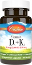 Carlson - Vitamin D3 + K2, 50 mcg (2000 IU) Vitamin D3 & 90 mcg K2 MK7, Bone Support,dis Abxia, 120 Capsules