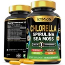 Erkekler ve Kadınlar için klorella Supplement - Spirulina, Sea Moss, Chlorophyll, Gotu Kola, Boswellia & Bacopa - Immune Support - Rich in Nutrient, Vitamins - 120 Capsules