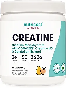 Nutricost Creatine Monohydrate Κόνις για γυναίκες, Μικρονωμένο, Ροδάκινο Mango Γεύση, 50 Μερίδες - Χορτοφαγική, Μη ΓΤΟ, Χωρίς Γλουτένη