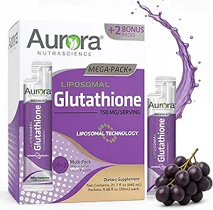 Aurora Nutrascience Mega-Liposomal Liquid Glutathione, Immune & Antioxidant Gut Health Support Supplement, 750 mg per Serving, Non-GMO, Sugar-Free, 32 Single Serve Packets