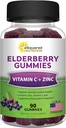 ASquared Beslenme Sambucus Elderberry Gummies with Çinko and Vitamin C - Chewable Gummy Supplement Alternative to Capsules Pills - Black Elderberries w/VIT C for Yetişkinler Immune Support - 90 Gummies
