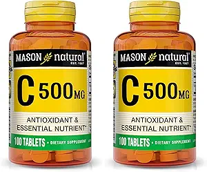 MASON NATURAL Vitamin C 500 mg - Supports Healthy Immune System, Antioxidant and Essential Nutrient, 100 Tablets (Pack of 2)