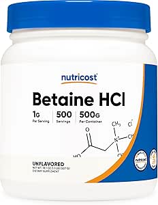 Nutricost Betaine HCl σκόνη 500 γραμμάρια - Χωρίς γλουτένη, μη ΓΤΟ