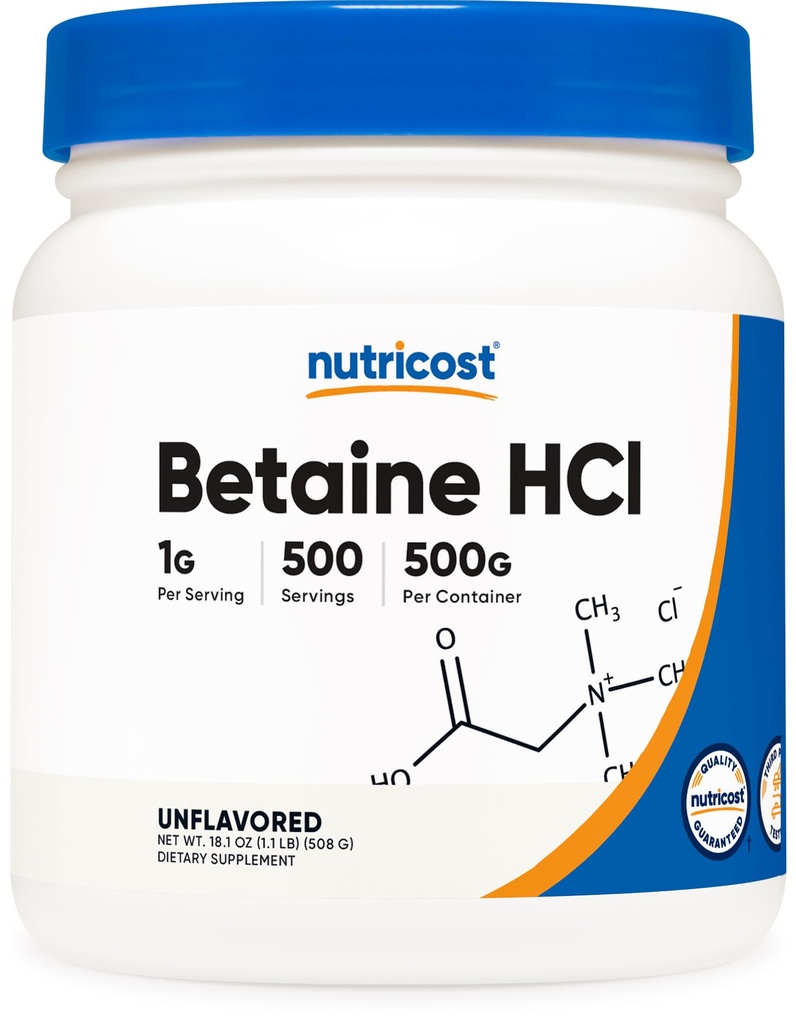 Nutricost Betaine HCl Toz 500 Grams - Gluten Free, Non-GMO