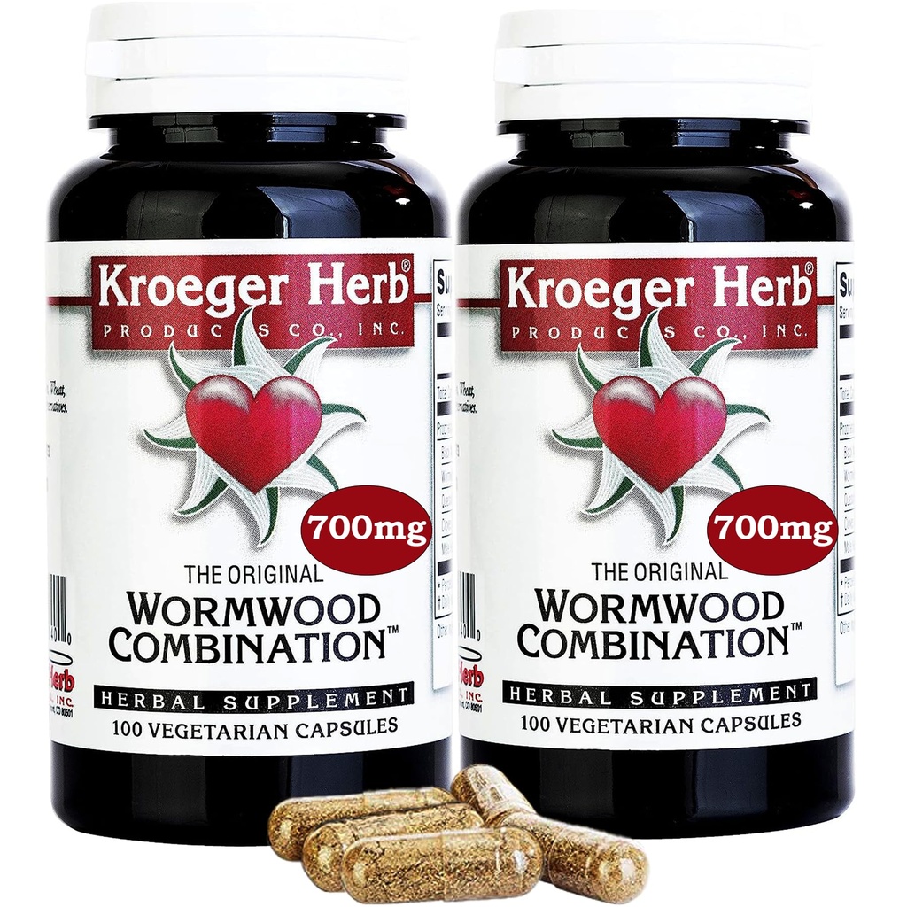Kroeger Herb Ürünleri, Wormwood Herb, Black Walnut, Clove, Quassia, Worm Wood Detox Cleanse - Wormwood Capsules, Non-GMO, Gluten Free, No Preservatives or Fillers - 200 Capsules, USA