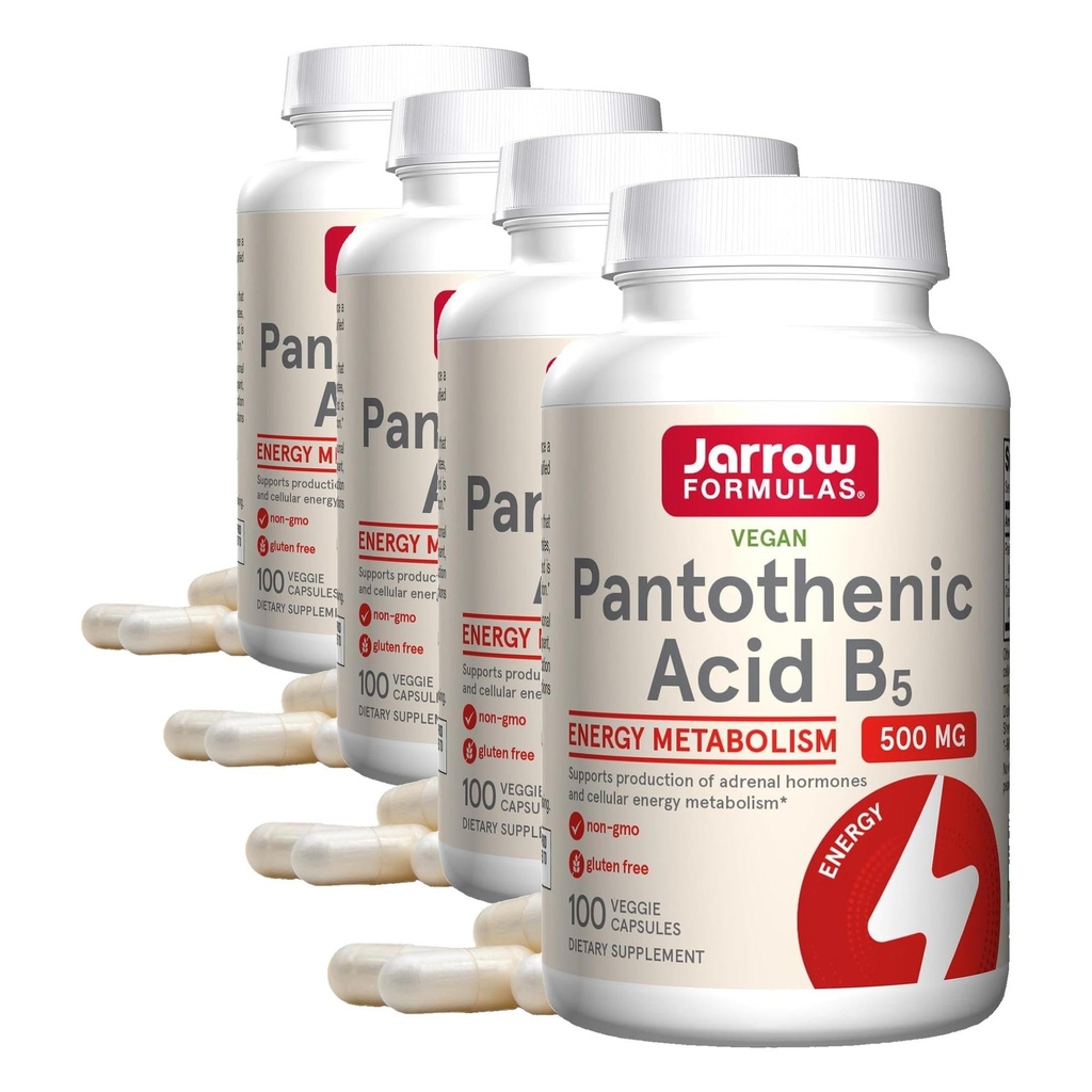 Jarrow Formulas Pantothenic Acid B5 500 mg - 100 Veggie Caps - Essential B Vitamin Dietary Supplement - Ενεργειακή Παραγωγή & Μεταβολισμός Υποστήριξη - 100 Σερβιέτες (Pack of 4)
