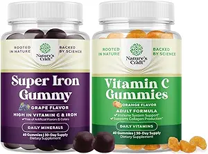 Kadınlar ve Erkekler için Iron Gummies - Yaşlılar Için C vitamini ile Kadınlar ve Erkekler için Demir Tamamlama ve Chewable Vitamin C Gummies for Yetişkinler - Halal Vitamin C Immune Support