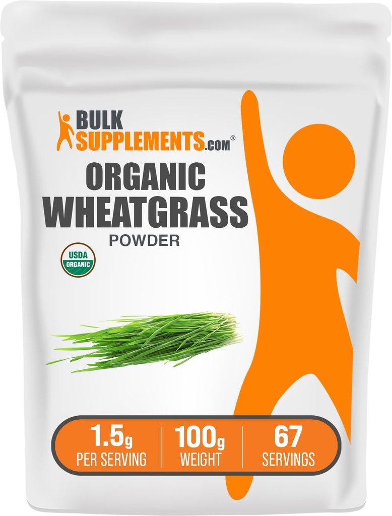 BulkSupplements.com Βιολογική σκόνη wheatgrass - Βιολογικά Super Greens Powder, Superfoods Supplement - Vegan & Gluten Free, 1,5g ανά Σερβίρισμα, 100g (3.5 oz) (Συσκευασία του 1)