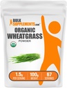 BulkSupplements.com Βιολογική σκόνη wheatgrass - Βιολογικά Super Greens Powder, Superfoods Supplement - Vegan & Gluten Free, 1,5g ανά Σερβίρισμα, 100g (3.5 oz) (Συσκευασία του 1)