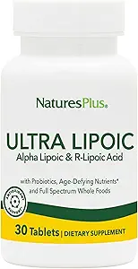Natures Plus Ultra Lipoic - 30 Bi-Layered Tablets - Alpha Lipoic & R-Lipoic Acid - Αντιοξειδωτική Υποστήριξη - με Προβιοτικά & Age-Defying Nutrients - Χωρίς Γλουτένη - 30 Σερβιέτες