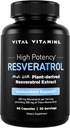 Vital Vitamins Resveratrol Supplement - Antioxidant Support, Cellular Longevity, Cognitive Function - 60 Capsules