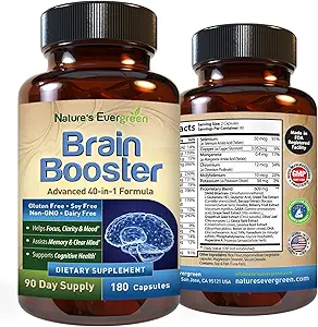 Brain Booster 40-σε-1 συμπλήρωμα Φόρμουλα για εστίαση, μνήμη, σαφήνεια, ενέργεια 