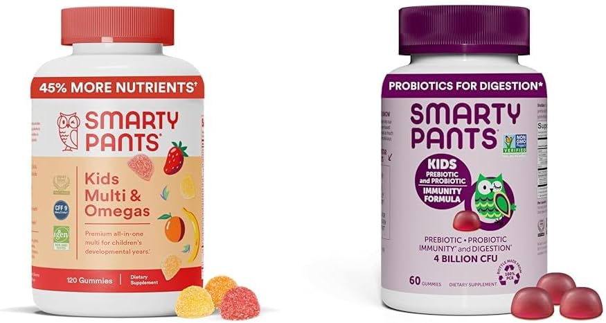 SmartyPants Kids Multivitamin Gummies and Probiyotik Immunity Sche: Omega 3 Fish Oil (EPA/DHA), D3, C, Vitamin B12, B6, Digestive & Immune Support Supplement (30 Day Supply)