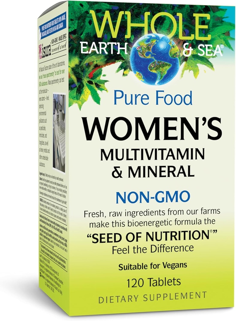 Doğal Faktörler Tüm Dünya ve Deniz Kadınları Multivitamin & Mineral, Tüm Gıda Tamam, Vegan, 120 Tablet