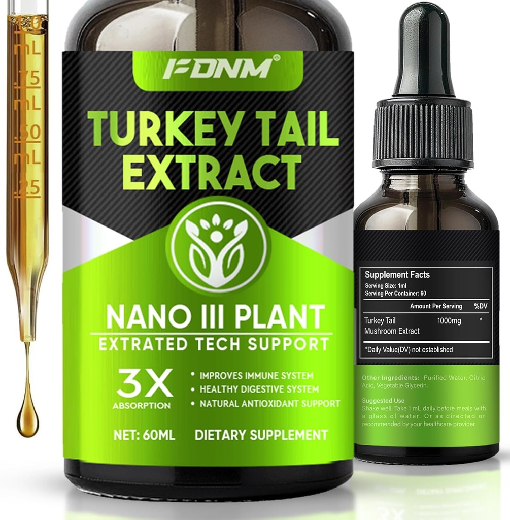 Türkiye Tail Mushroom Extract - 2 Fl Oz Mushrooms Türkiye Tail Supplement, Organik Immune & Digestive Support Supplement, Fast-Absorbing Liquid Tincture