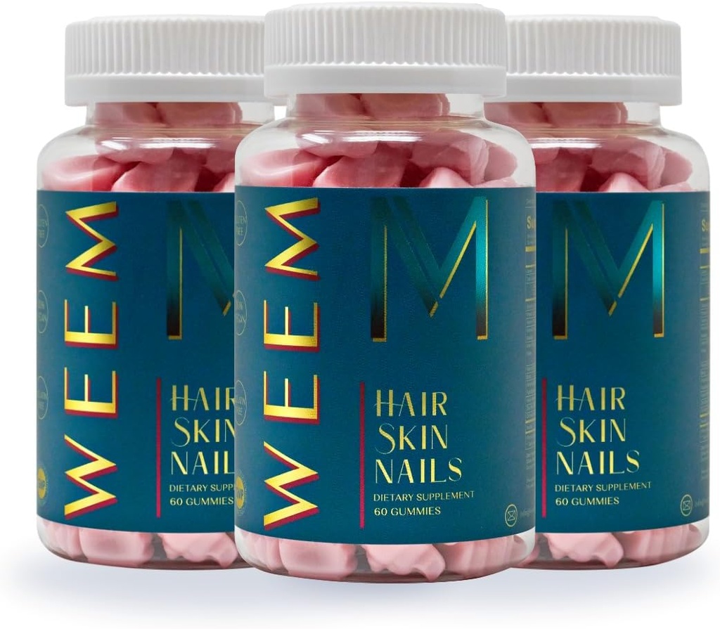 WEEM δέρμα μαλλιών και νύχια Gummies - Υποστηρίζει υγιή μαλλιά - Vegan βιοτίνες για γυναίκες & άνδρες υποστηρίζει ταχύτερη ανάπτυξη μαλλιών, ισχυρότερη νύχια, υγιή δέρμα, επιπλέον δύναμη (3)
