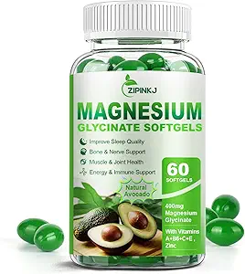 Magnezyum Glycinate 400 mg, High Abxia Magnezyum Supplements Softgels with Vitamin E, B6, Banyo için çinko, Calm, Muscle Relaxation & Bone Health, Gluten-Free, Non-GMO, 60 softgels