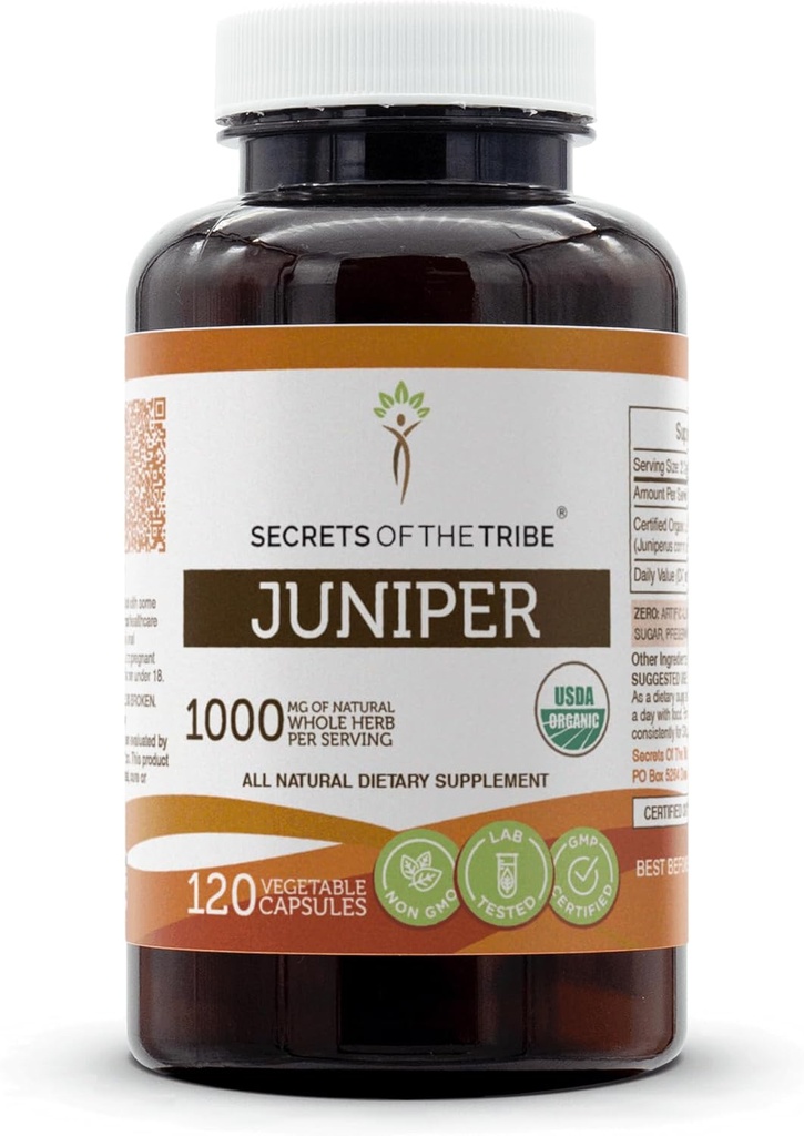 Tribe Juniper USDA Organik | Vegetarian Capsules ve Sertifikalı Organik Juniper (Juniperus communis) kuru Berry (120 Capsules)