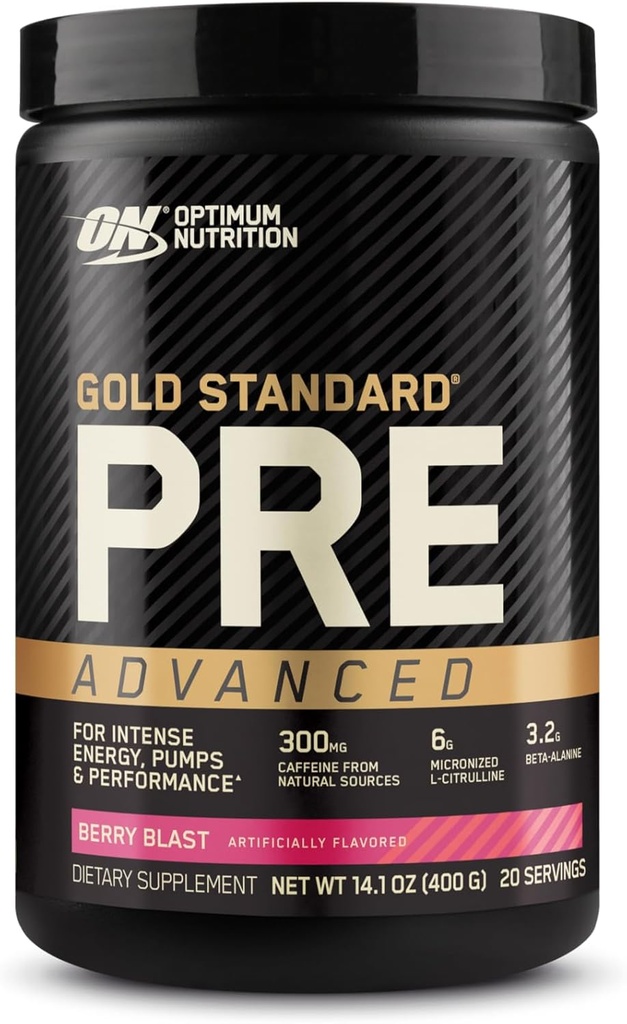 Optimum Nutrition Gold Standard Pre Workout Advanced, with Creatine, Beta-Alanine, Micronized L-Citrulline and Caffeine for Energy, Keto Friendly, Berry Blast, 20 Υπηρεσίες