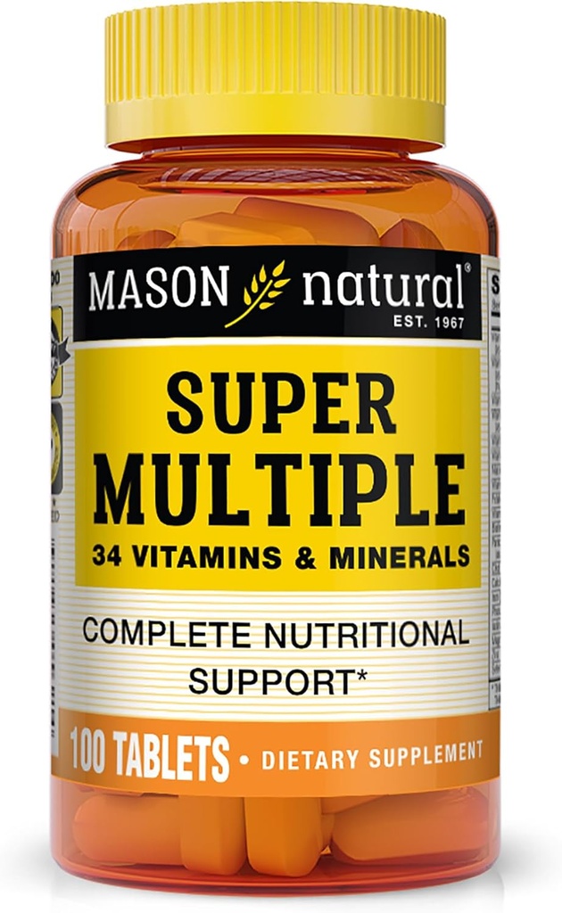 MASON NATURAL Super Multiple 34 Βιταμίνες και Ορυκτά - Πλήρης διατροφική υποστήριξη, Όλα σε μία πολυβιταμίνη, Υποστηρίζει τη συνολική υγεία, 100 δισκία