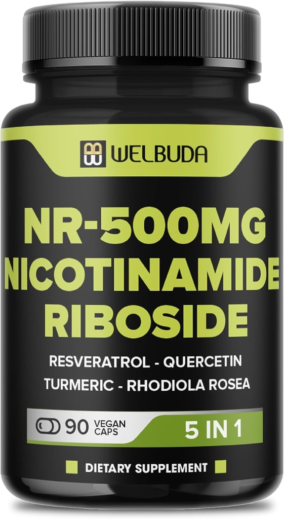 5in1+ Nicotinamid Riboside Supplement with Resveratrol, Quercetin, Turmeric, Rhodiola Rosea - 90 Days