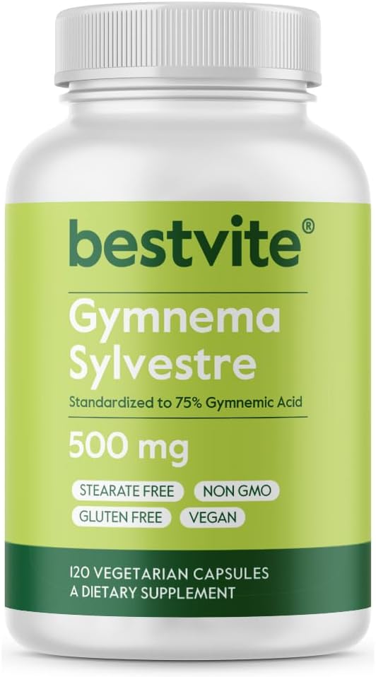 BESTVITE Gymnema Sylvestre 500 mg (120 Vejetaryen Capsules) -% 75 Gymnemic Asit - No Stearates - No Fillers - No Flow Agents- Vegan - Non GMO - Gluten Free Capsules)
