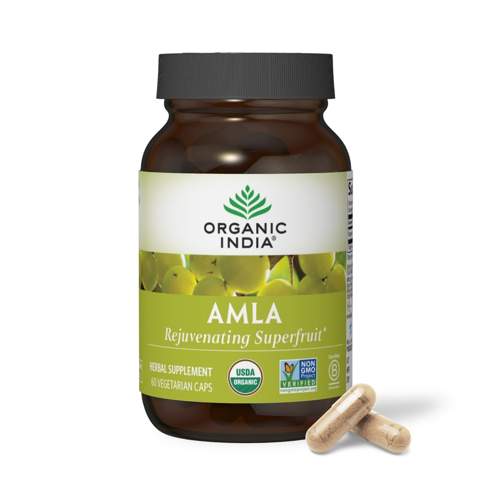 ORGANIC INDIA Amla Capsules Organik - Hint Gooseberry Herbal Vitamin Tamam, Amla Supplement, Immune Support, Vegan, Gluten-Free, Ayurvedic, Antioksi, Non-GMO - 60 Capsules