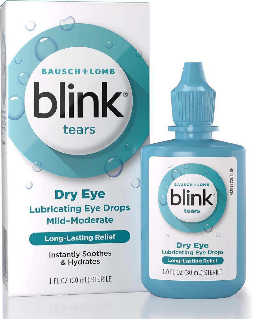 BLINK Δάκρυα Λιπαντικές σταγόνες ματιών, Ενυδατική & Καταπραϋντική για ήπια σε μέτρια ξηρά μάτια, με υαλουρονικό, Μειώνει τη δυσφορία, Μακροχρόνια ενυδάτωση, Καταπραΰνει & Ενυδατώνει, 1 Fl Oz