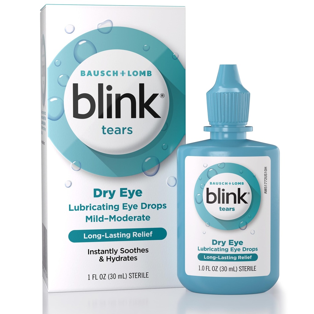 BLINK Tears Laneing Eye Drops, Moisturing & Soothing for Mild to Moderate Kuru Eyes, Hyaluronate, Reduces Discomfort, Long-Lasting Hydration, Soothes & Moisturizes, 1 Fl Oz