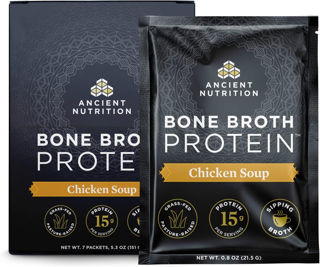 Bone Broth protein Toz Eski Beslenme, Tavuk Soup Packets, Grass-Fed Chicken ve Beef Bone Broth Toz, 15g Protein Pereği, 7 Ct, 7 Ct