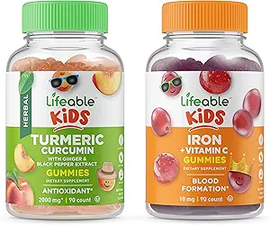 Lifeable Turmeric Curcumin Kids + Iron & Vitamin C Kids, Gummies Sche - Great Tasting, Vitamin Supplement, Gluten Free, GMO Free, Chewable Gummy