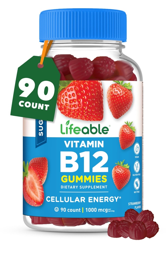 Lifeable Sugar Free Vitamin B12 Gummies | 1000 mcg | Great Tasting B12 Vitamins Gummies | Enerji, Mood, and Metabolism Support | B 12 Vitamin Gummies for Men, Women, Yetişkinler | 90 Gummies